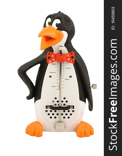 The image of penguin shaped metronome under the white background