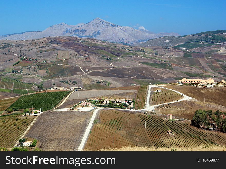 A View over the landscape towards the mountains of Western Sicily. A View over the landscape towards the mountains of Western Sicily