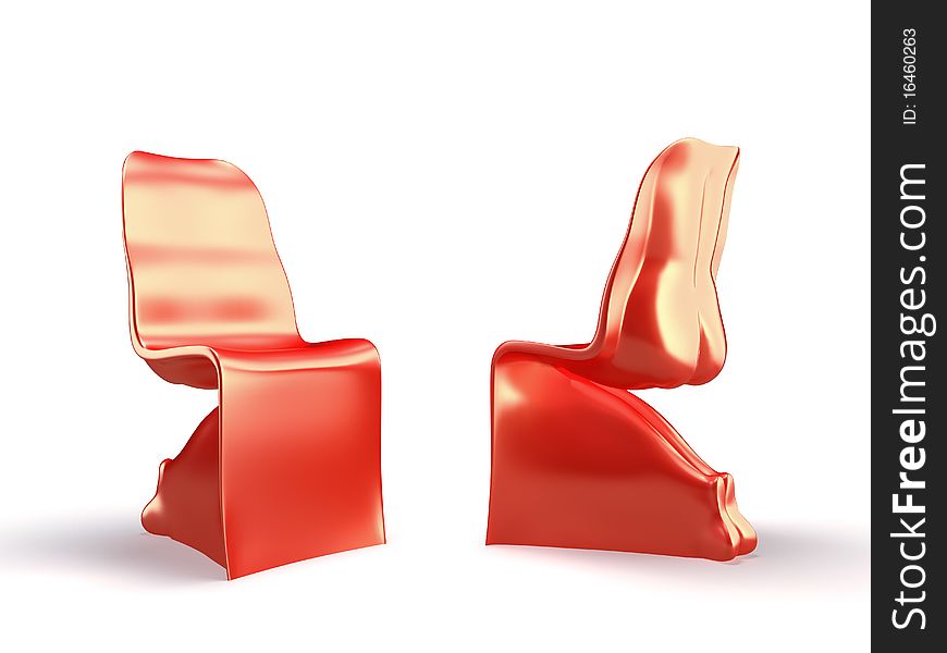 Red modern 3d chairs on the white background. Red modern 3d chairs on the white background
