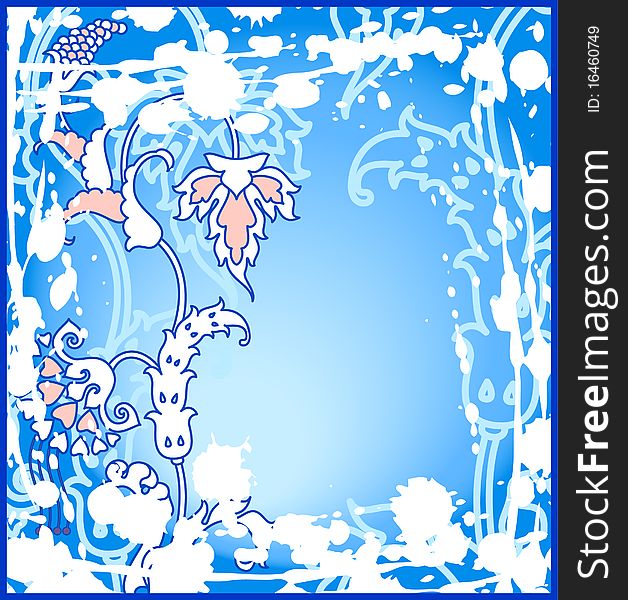 Decorative abstract winter background with flowers and ink splashes. Decorative abstract winter background with flowers and ink splashes