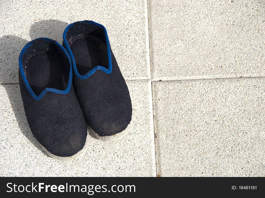 Old blue country slippers shoes