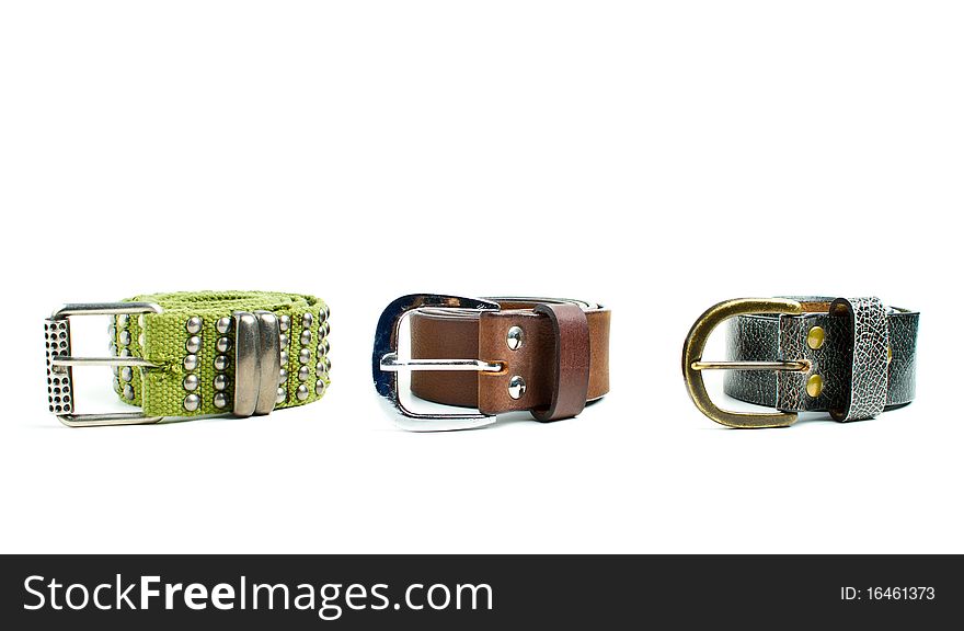 3 Belts over white background