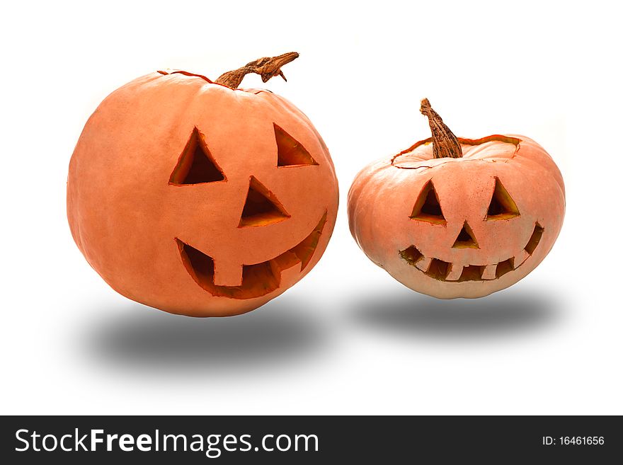 Funny Halloween pumpkins, isolated on white, halloween theme