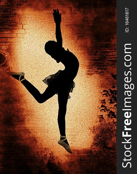 Rust colored vintage grunge distressed background illustration with dancer ballerina silhouette. Rust colored vintage grunge distressed background illustration with dancer ballerina silhouette.