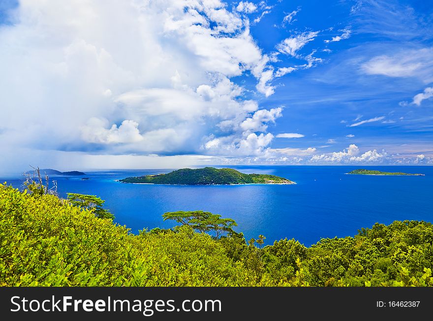 Island in ocean at Seychelles - nature background