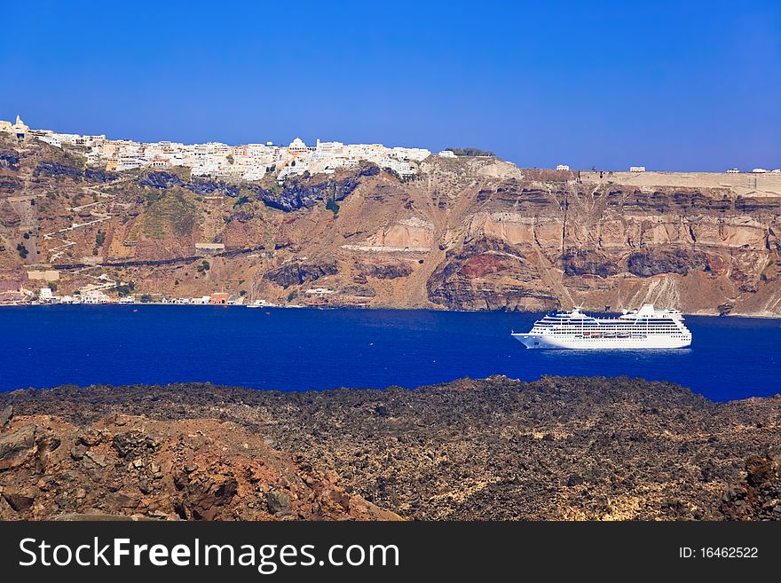 Santorini view from volcano - nature background