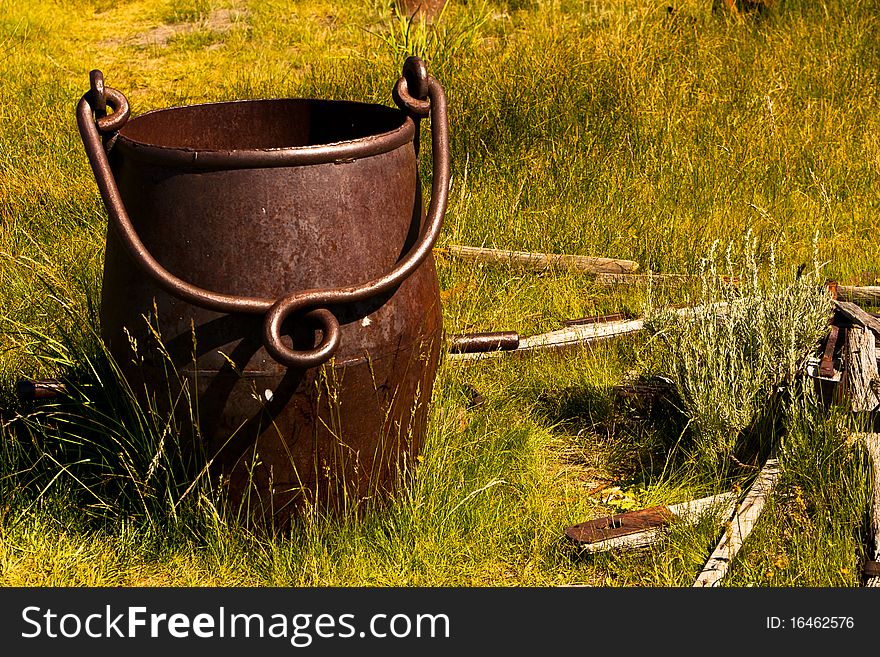 Antique bucket used to haul (waste material) from the silver mines in California and Nevada. Antique bucket used to haul (waste material) from the silver mines in California and Nevada.