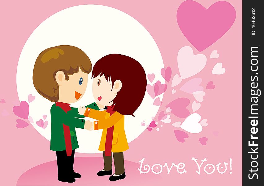 Vector illustration of pink lovers