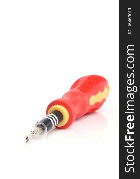 Focus screwdriver head over a white background