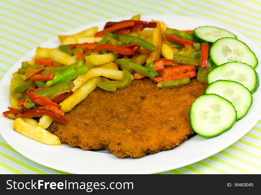 Fried breaded Veal Viennese (could be either veal, pork or chicken schnitzel). Fried breaded Veal Viennese (could be either veal, pork or chicken schnitzel).