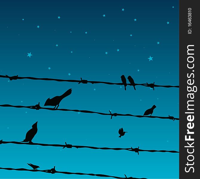 Illustration of birds on wires