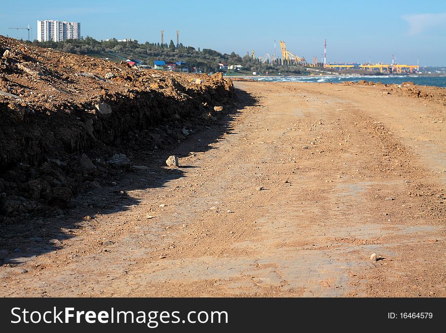 Building site near city beach of view port and city