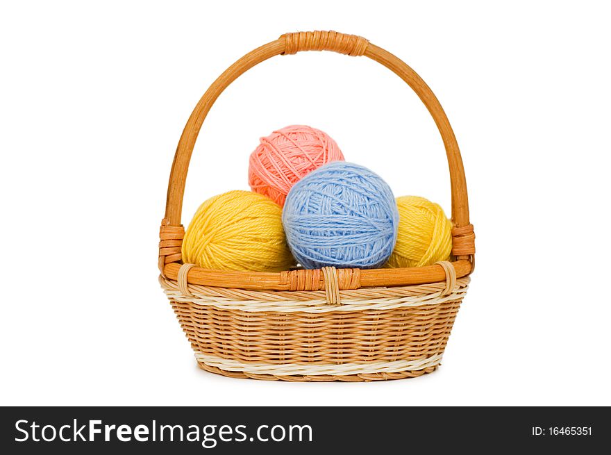 Ball of threads in a basket isolated over white