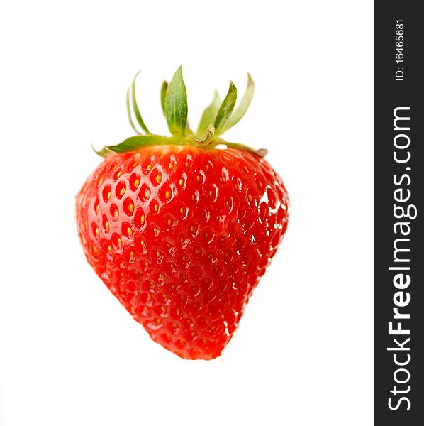 Single fresh red strawberry on white background. Single fresh red strawberry on white background