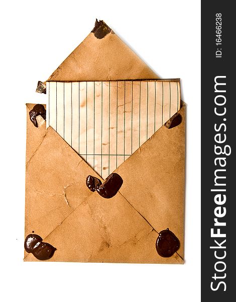 Old envelopes and paper on a white background