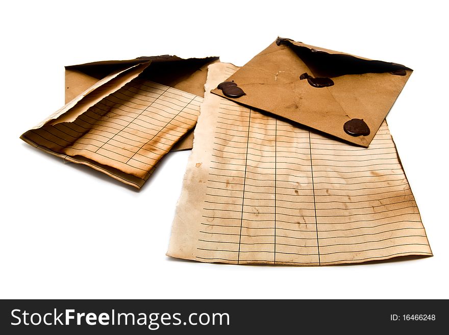 Old envelopes and paper on a white background