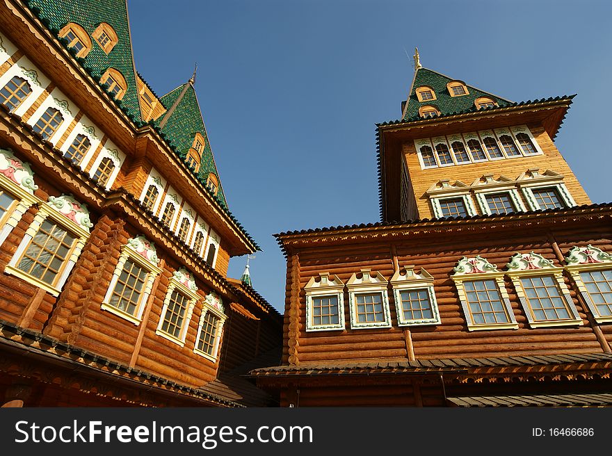 Wooden palace in Kolomenskoe. Reconstruction of the building 17 century, Moscow, Russia