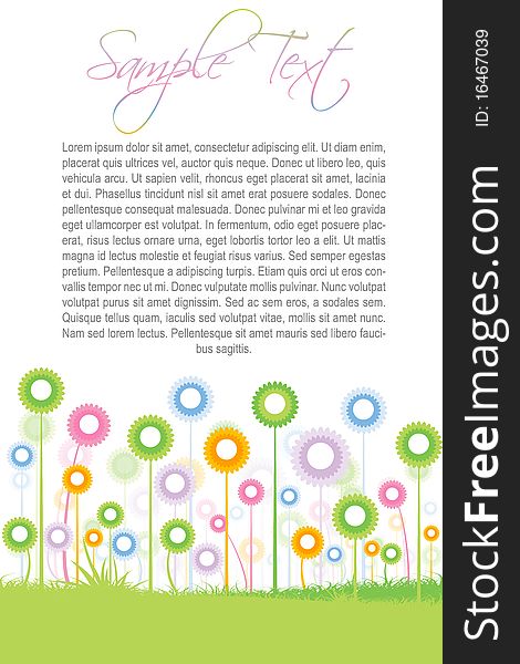 Illustration of text template with colorful flowers. Illustration of text template with colorful flowers