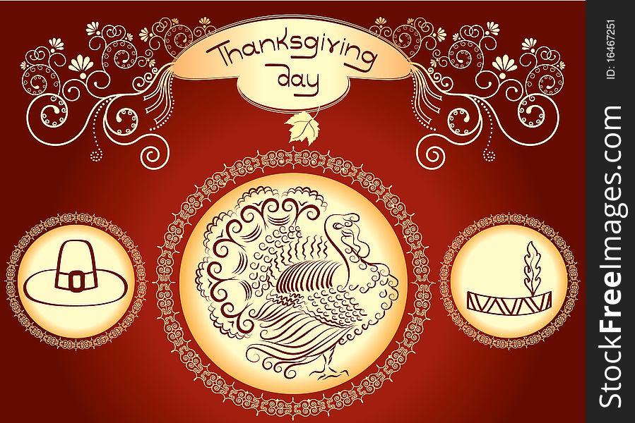 Turkey postcard.Vector thanksgiving background. Turkey postcard.Vector thanksgiving background