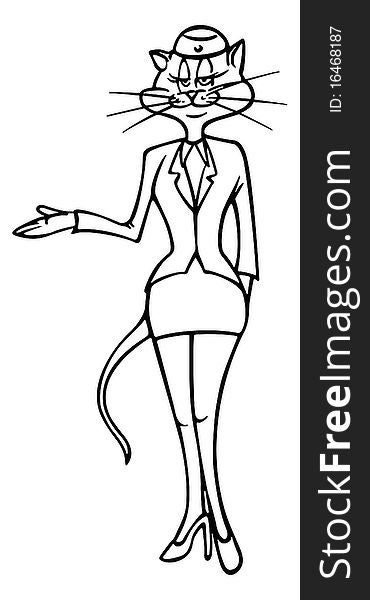 Cartoon outline illustration of a cat stewardess