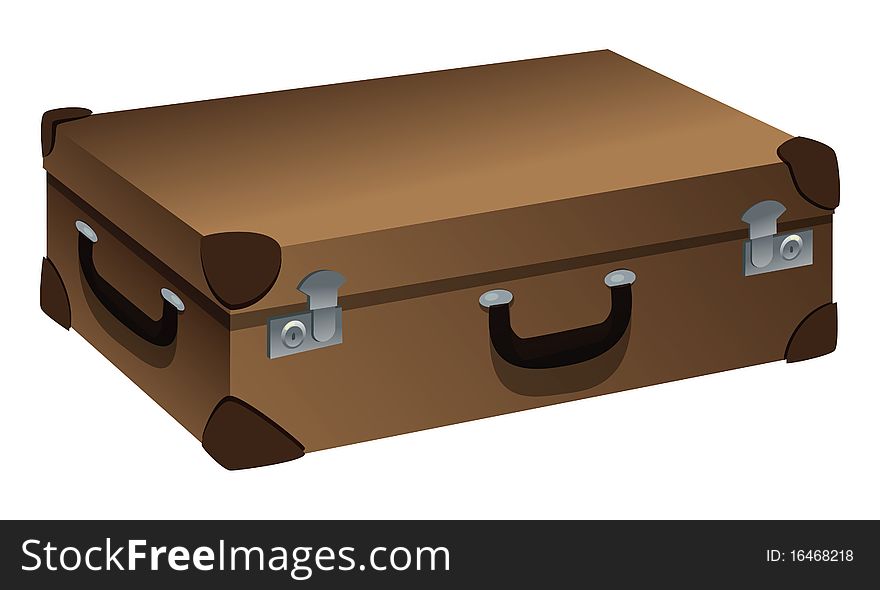 Cartoon illustration of a brown locked suitcase. Cartoon illustration of a brown locked suitcase