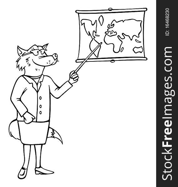 Cartoon outline illustration of a teacher wolf