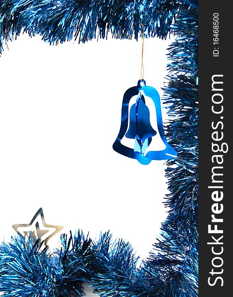 Blue Christmas decorations with tinsel bell and star