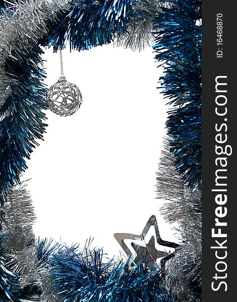 Christmas ornaments frame with silver star and sphere