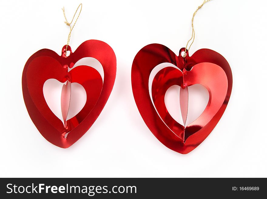 Red bright Valentine's hearts on white background. Red bright Valentine's hearts on white background