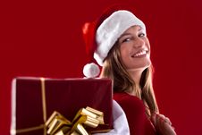 Smiling Santa Girl With Gifts Stock Images Smiling Santa Girl With Gifts Stock Images