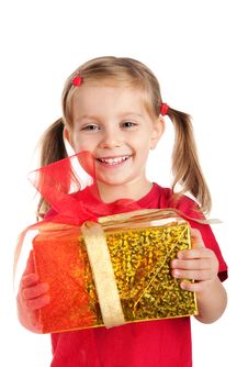 Little Girl Wih The Present Stock Photography Little Girl Wih The Present Stock Photography