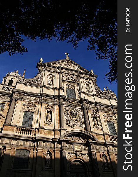 Carolus Borromeus Church at Antwerp, Belgium in a sunny afternoon with shadow from trees.