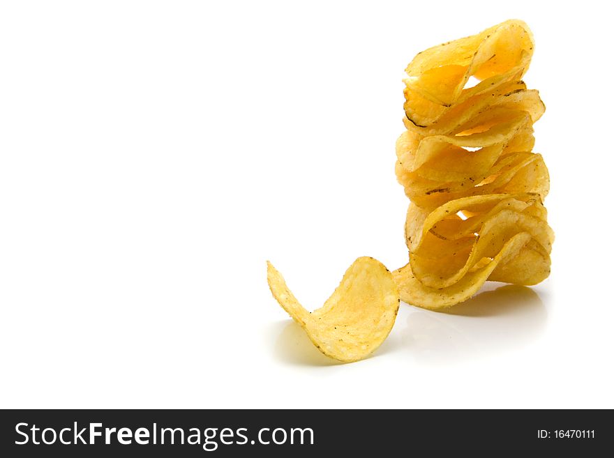 Fried chips on a white background