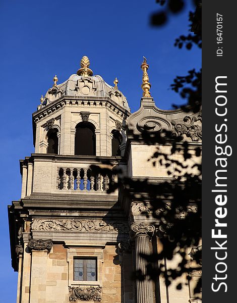 Zoom in view of Caroluss Borromeus Church at Antwerp, Belgium in a sunny afternoon with shadow from trees. Zoom in view of Caroluss Borromeus Church at Antwerp, Belgium in a sunny afternoon with shadow from trees.