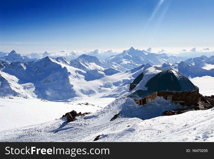 Gorgeous view at the lonley hut high in the mountains. Gorgeous view at the lonley hut high in the mountains