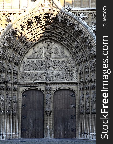 The gate decoration of Cathedral of our Lady, Antwerp, Belgium.