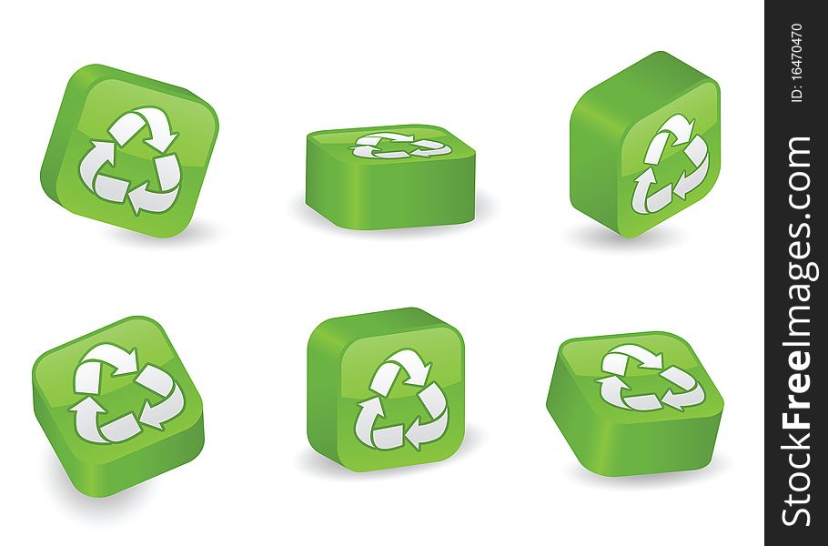 Recycle symbol on vibrant, glossy, three-dimensional blocks in various positions. Recycle symbol on vibrant, glossy, three-dimensional blocks in various positions