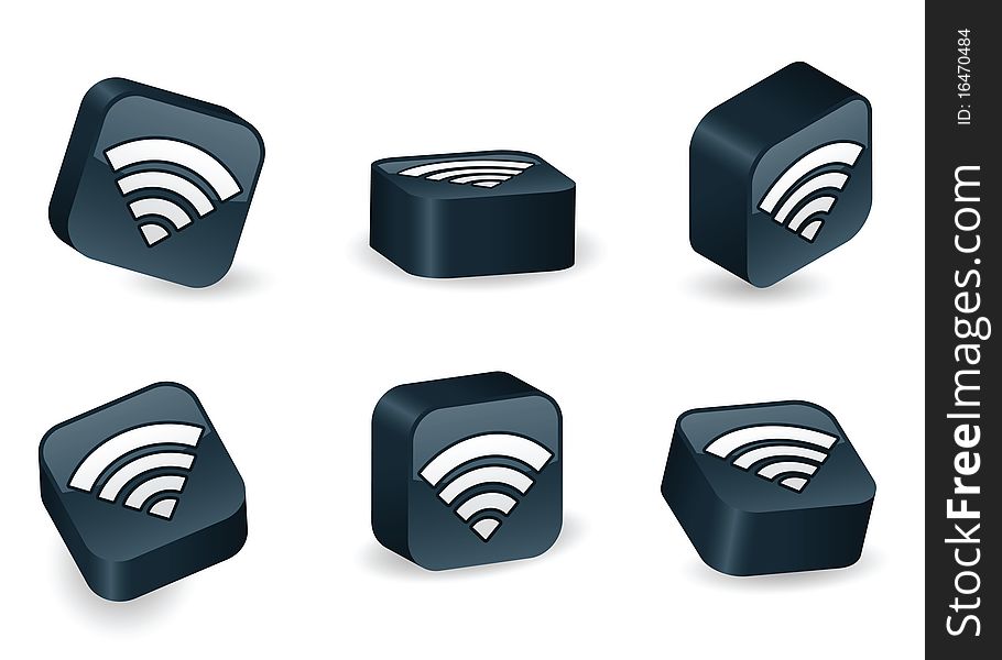 WiFi icon on vibrant, glossy, three-dimensional blocks in various positions. WiFi icon on vibrant, glossy, three-dimensional blocks in various positions