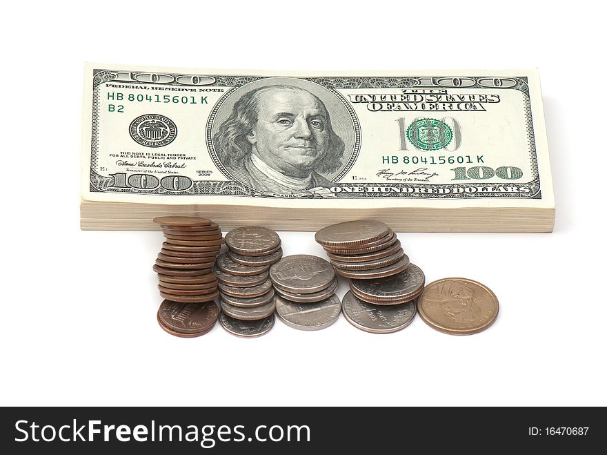 Stack of money on white isolated background. studio photo.