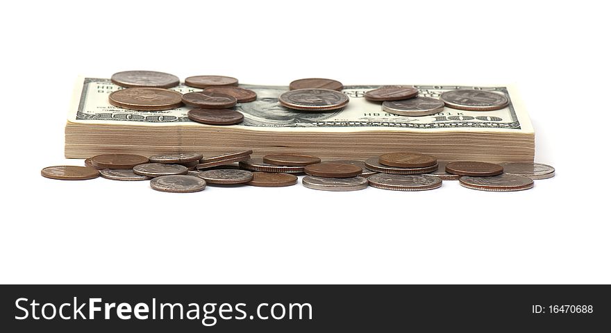 Stack of money on white isolated background. studio photo.