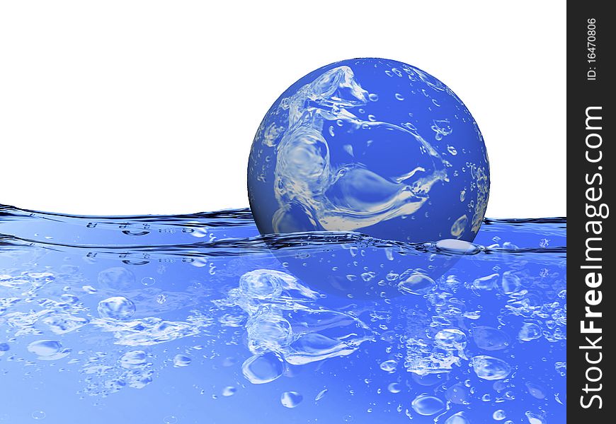 Water sphere floating on water. Water sphere floating on water