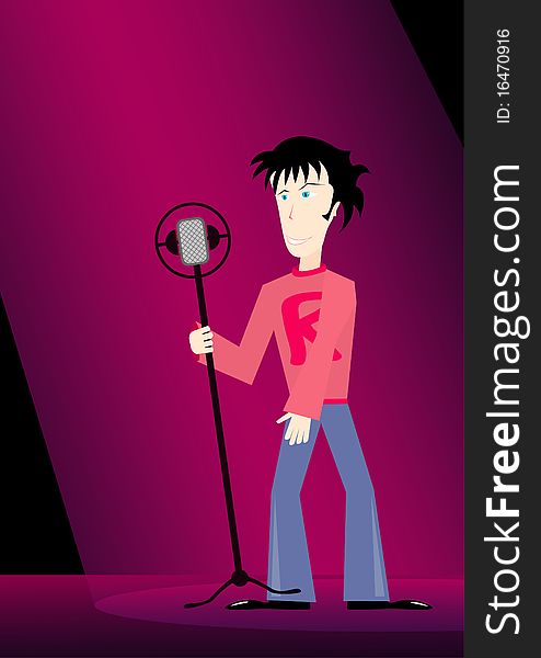 Vector Illustration Of Cartoon Singer On The Stage