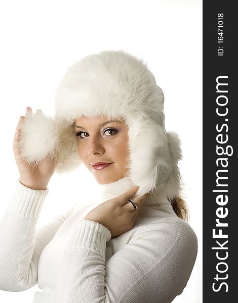 Young Women Wearing A Winter Fur Hat