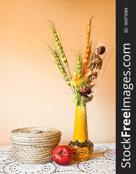 Photo of autumn decorative composition. Photo of autumn decorative composition