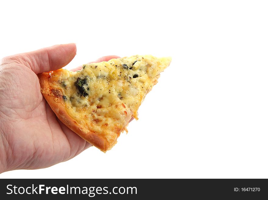 A woman holding a slice of pizza in her hand. A woman holding a slice of pizza in her hand