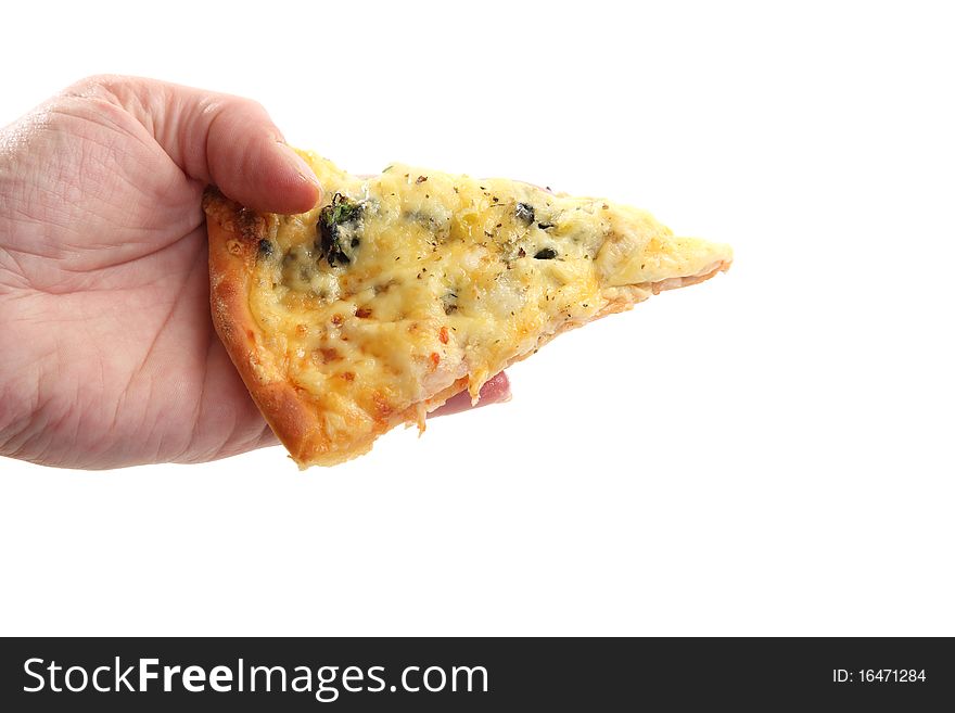 A woman holding a slice of pizza in his hand. A woman holding a slice of pizza in his hand
