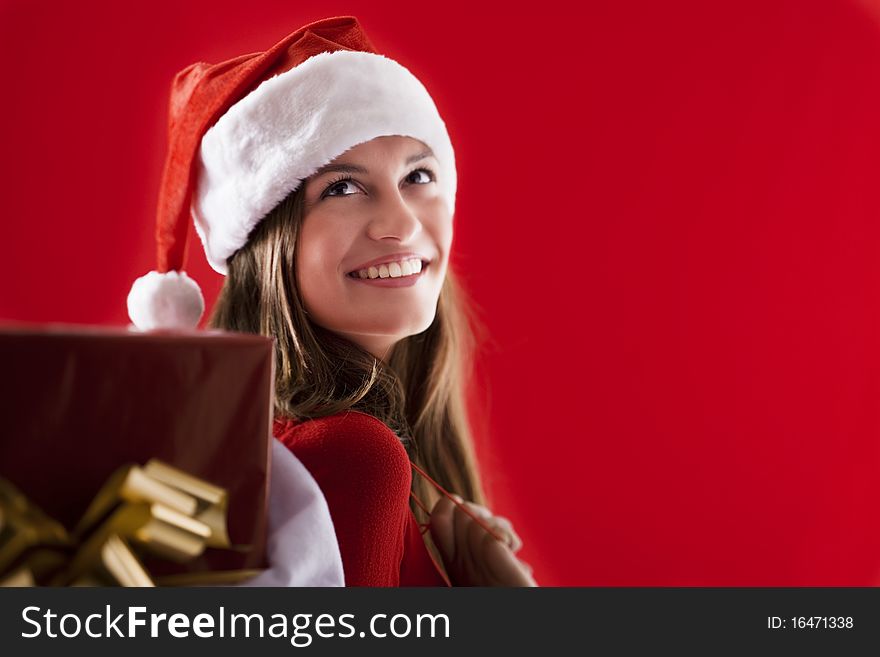 Smiling Santa Girl With Gifts