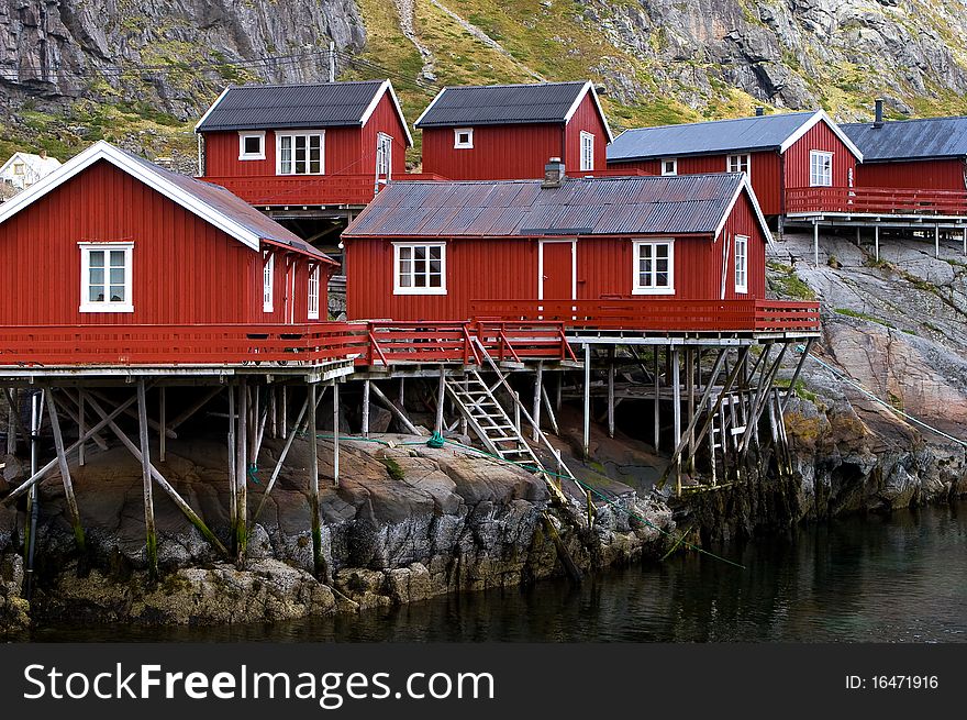 Norwegian fisherman's houses on the shore. Norwegian fisherman's houses on the shore