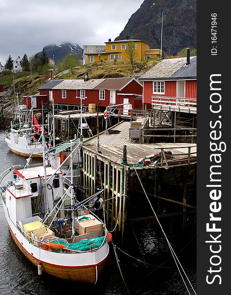 Boat at the pier in fisherman's village, Norway