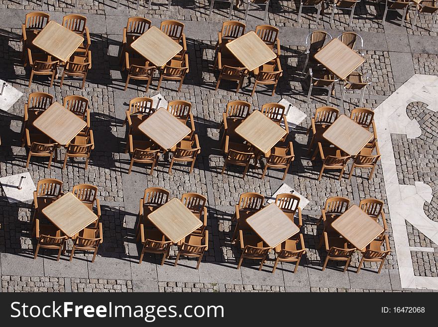 The Outdoor restaurant tables- aerial view.